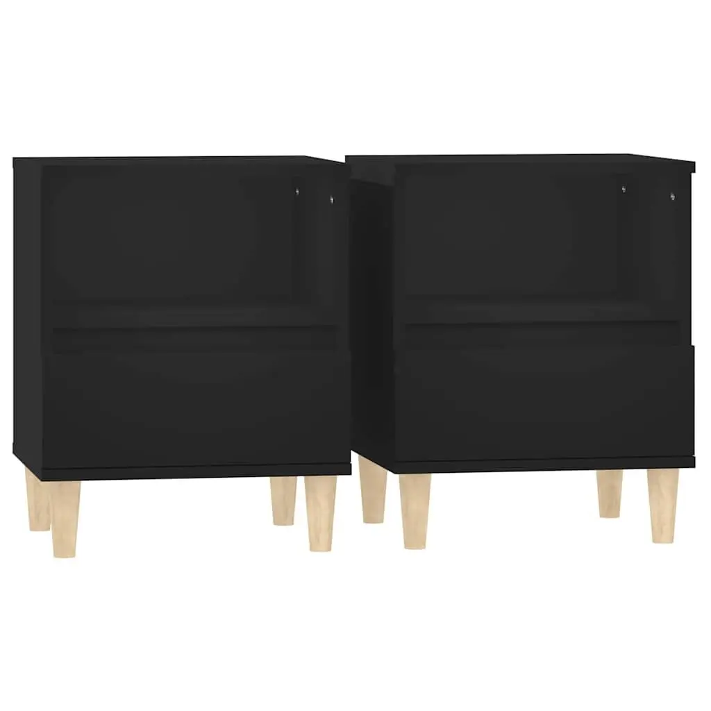 Bedside Cabinet 2 pcs Black Nightstand Storage Drawer Wooden Legs