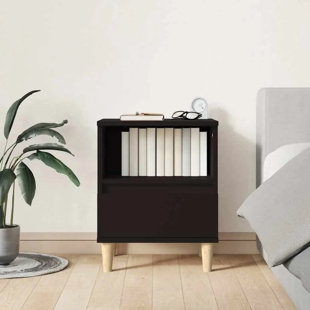 Bedside Cabinet 2 pcs Black Nightstand Storage Drawer Wooden Legs
