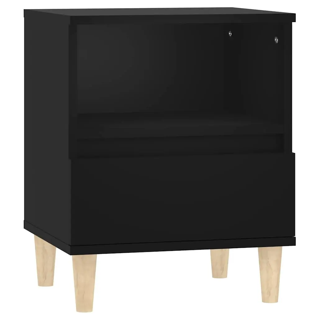 Bedside Cabinet 2 pcs Black Nightstand Storage Drawer Wooden Legs