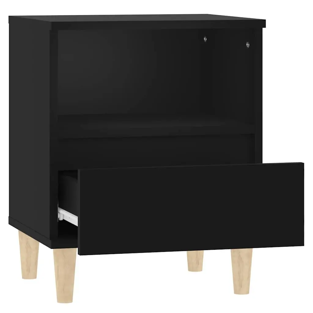 Bedside Cabinet 2 pcs Black Nightstand Storage Drawer Wooden Legs