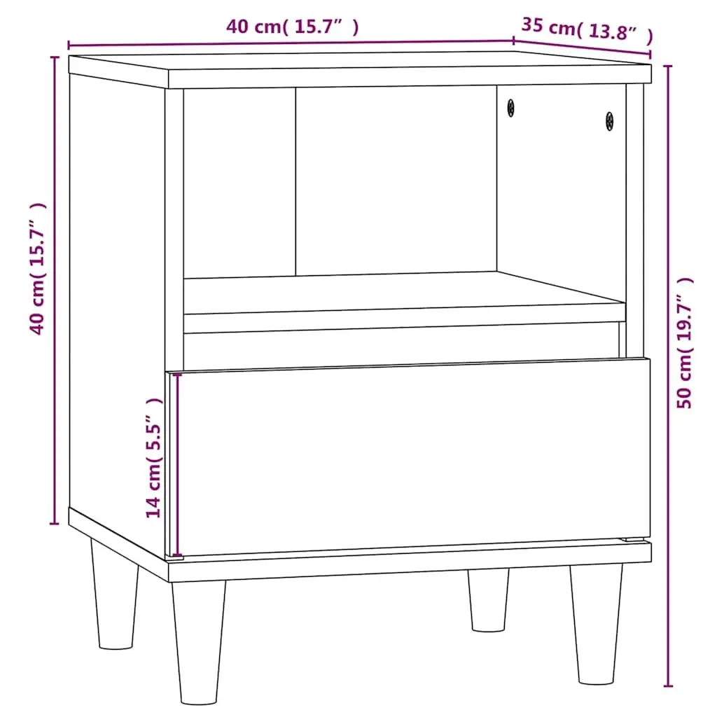 Bedside Cabinet 2 pcs Black Nightstand Storage Drawer Wooden Legs