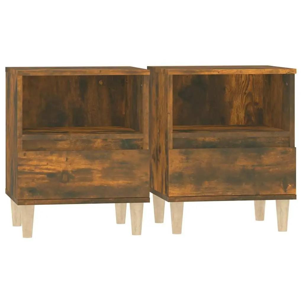 Bedside Cabinets 2 pcs Brown Engineered Wood Storage Nightstand Tables with Drawers