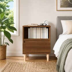 Bedside Cabinet Brown Oak Storage Nightstand Wooden Legs Drawer Compartment