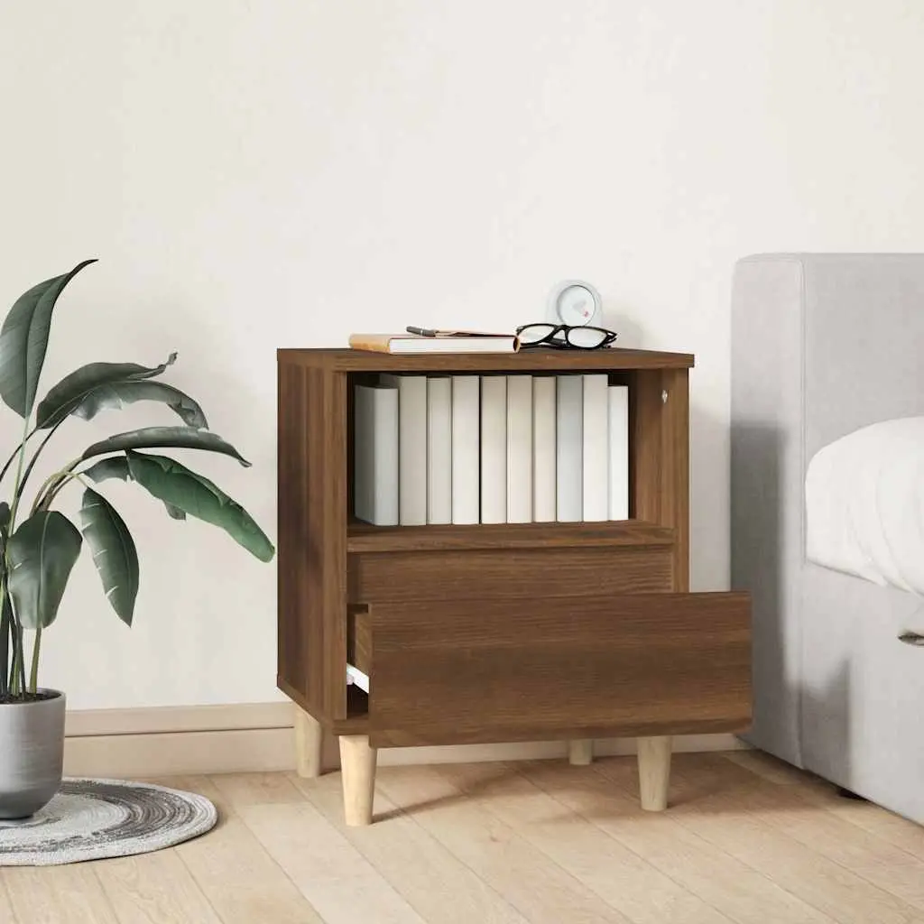 Bedside Cabinet Brown Oak Engineered Wood Storage Drawer Compartment Wooden Legs