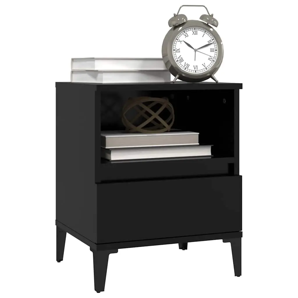 Bedside Cabinets 2 pcs Black Storage Compartment Drawer Nightstand