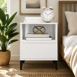 Bedside Cabinet White High Gloss Side Table Storage Drawer Compartment