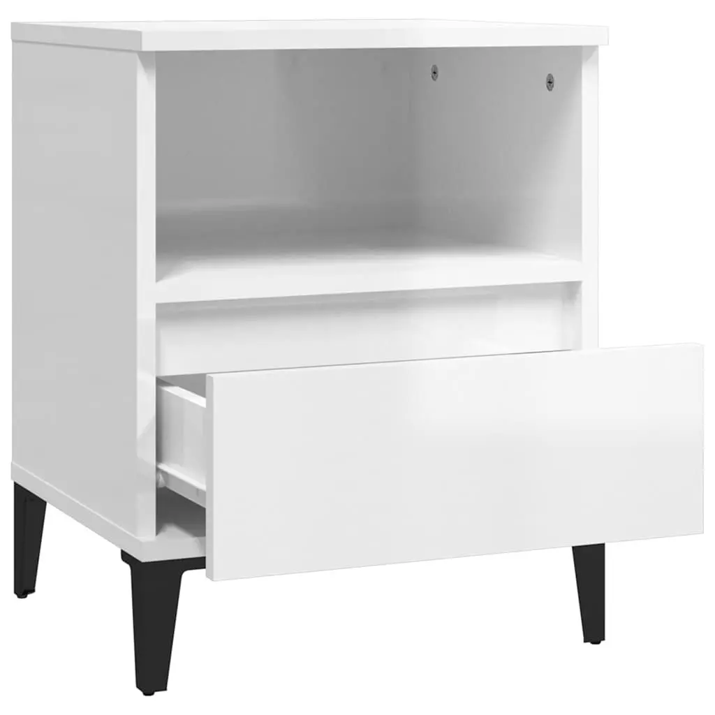 Bedside Cabinet White High Gloss Engineered Wood Storage Drawer Compartment
