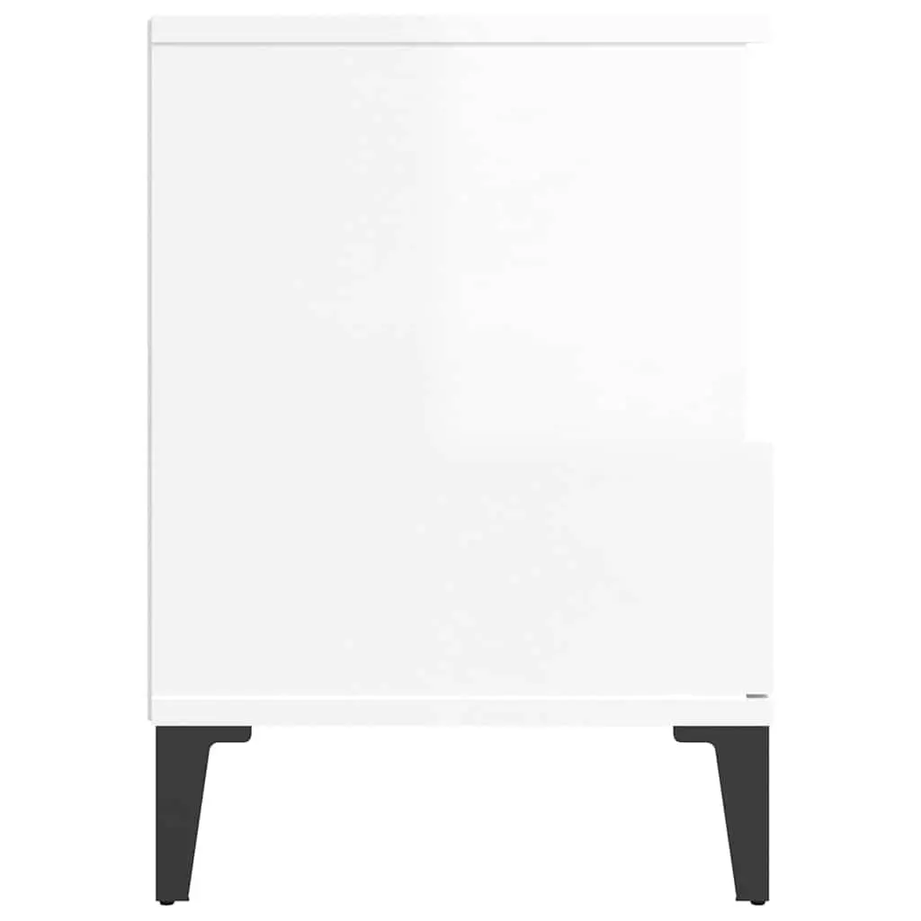 Bedside Cabinet White High Gloss Engineered Wood Storage Drawer Compartment