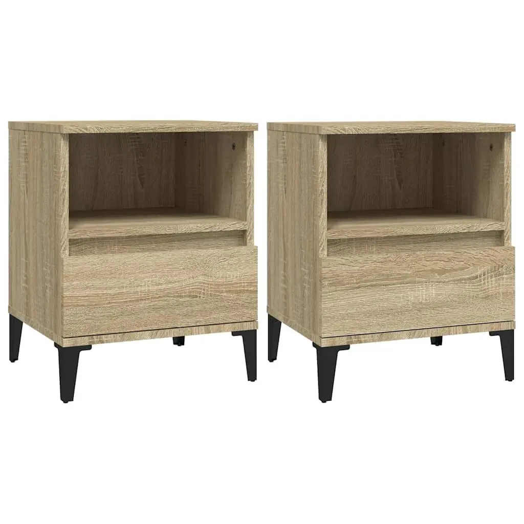 Brown Bedside Cabinets 2 Piece Storage Drawer Compartment Sturdy Tabletop