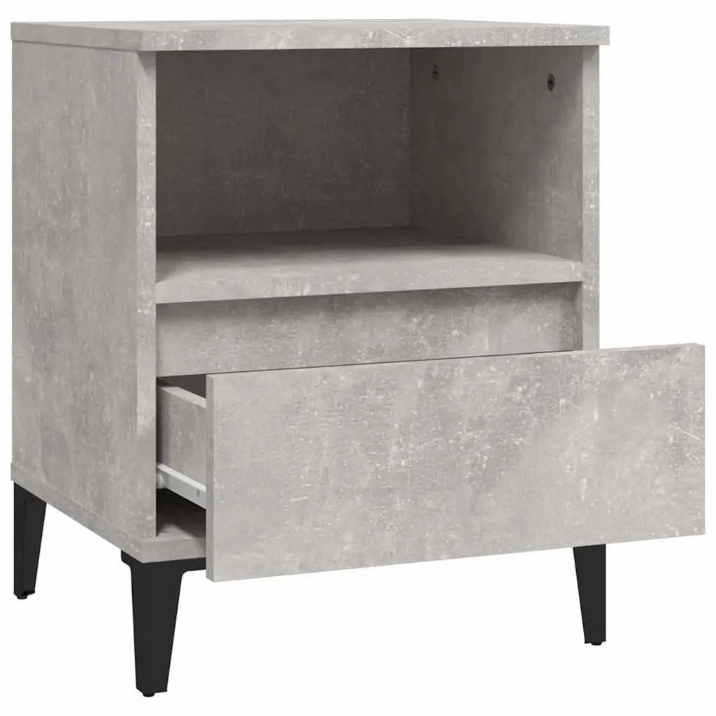 Grey Engineered Wood Nightstand Set of 2 with Compartment and Drawer Storage Metal Feet