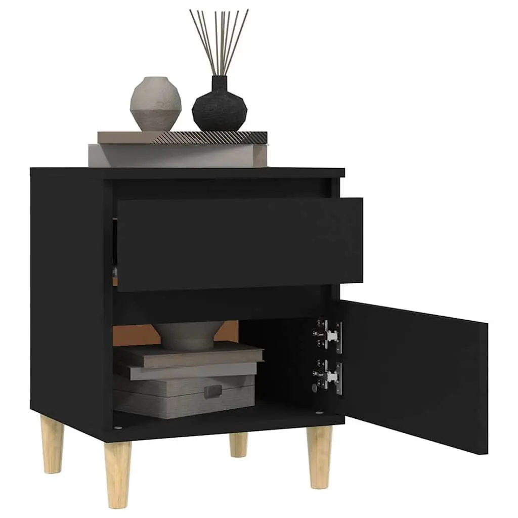 Bedside Cabinets 2 pcs Black Sturdy Engineered Wood Storage Nightstand Side Table