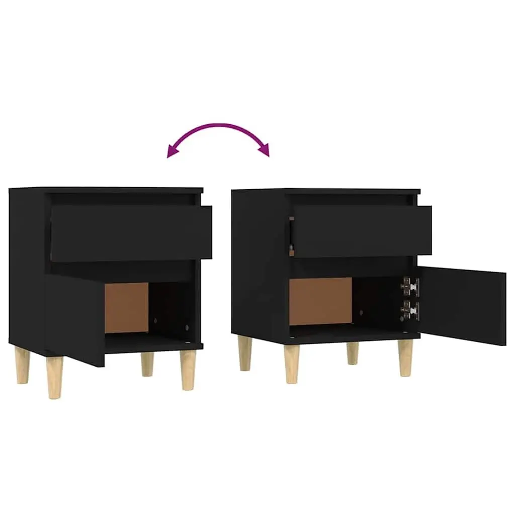 Bedside Cabinets 2 pcs Black Sturdy Engineered Wood Storage Nightstand Side Table
