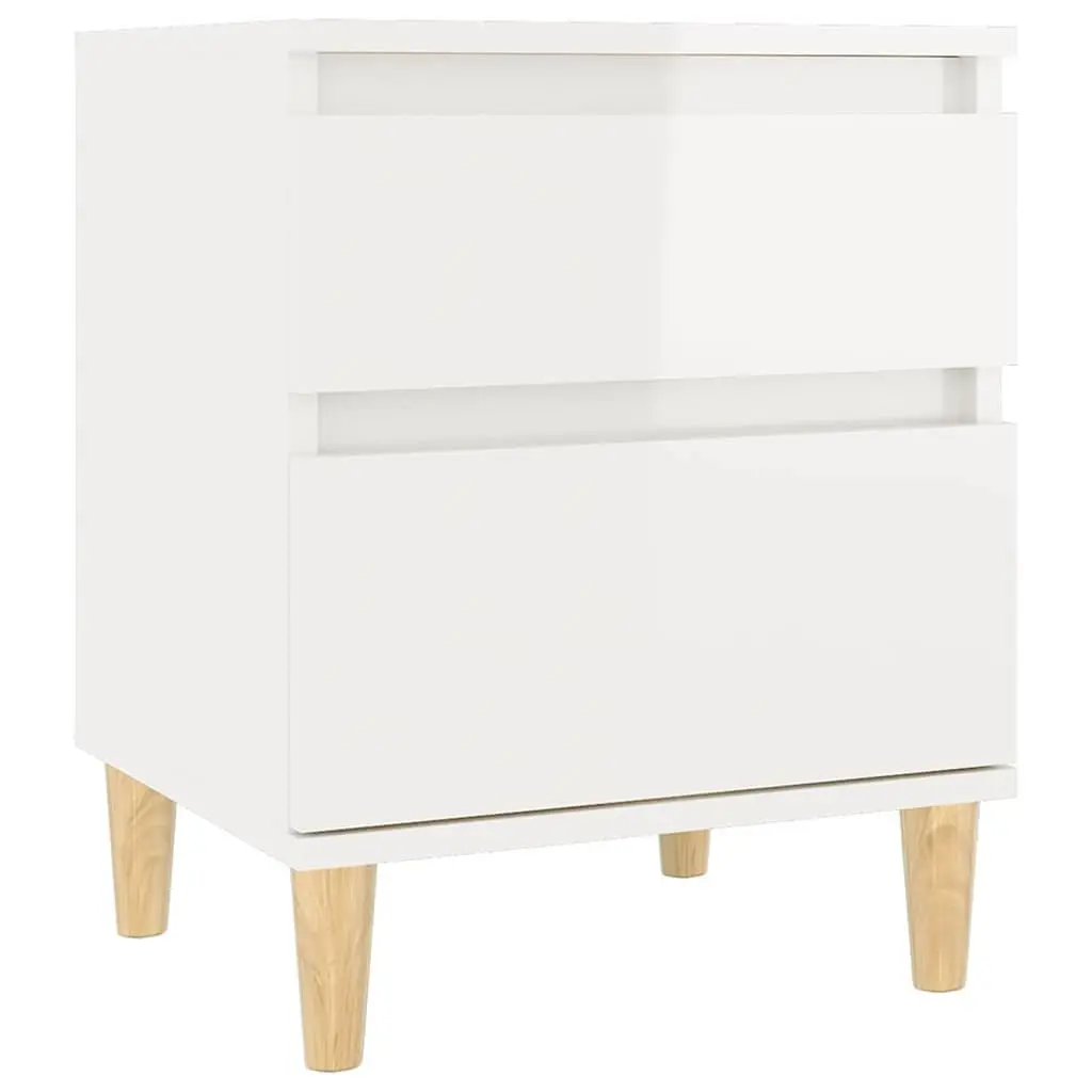 Bedside Cabinet White High Gloss Engineered Wood Storage Nightstand
