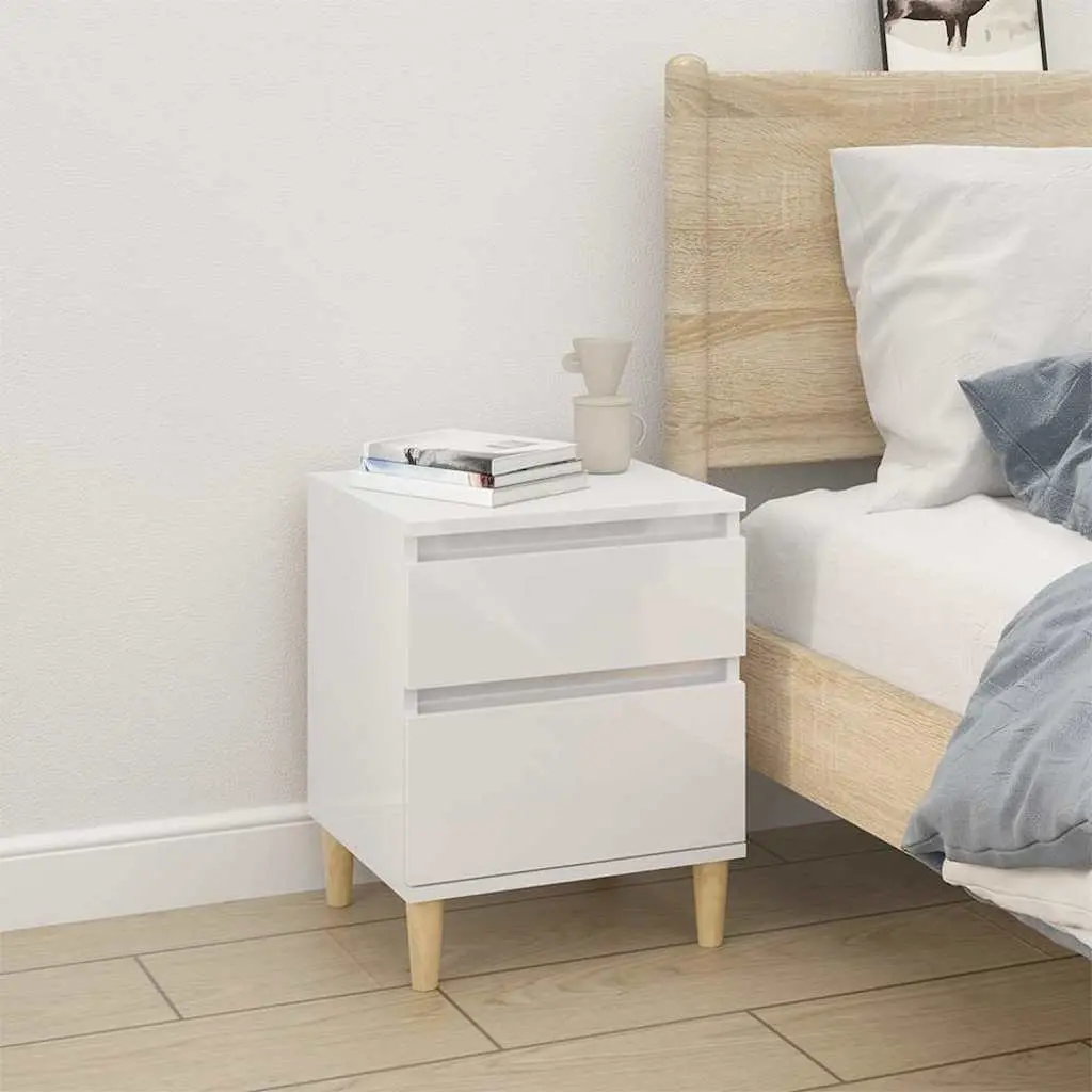Bedside Cabinet Storage 40x35x50cm White High Gloss Engineered Wood Nightstand