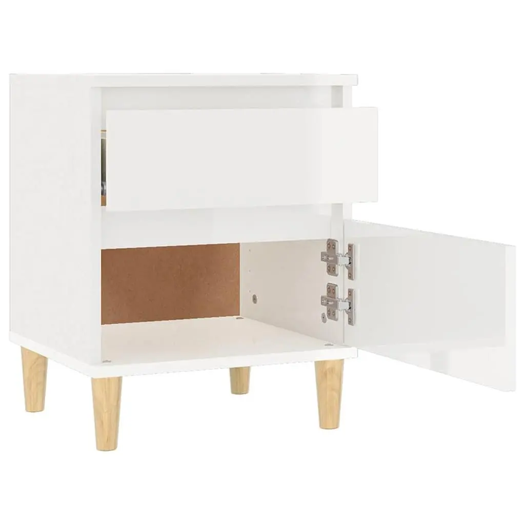 Bedside Cabinet Storage 40x35x50cm White High Gloss Engineered Wood Nightstand