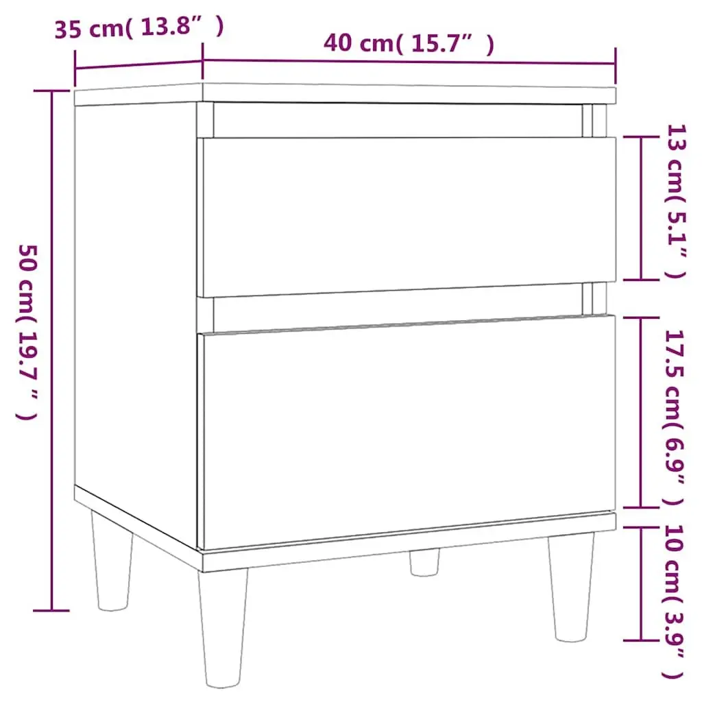 Bedside Cabinet Storage 40x35x50cm White High Gloss Engineered Wood Nightstand