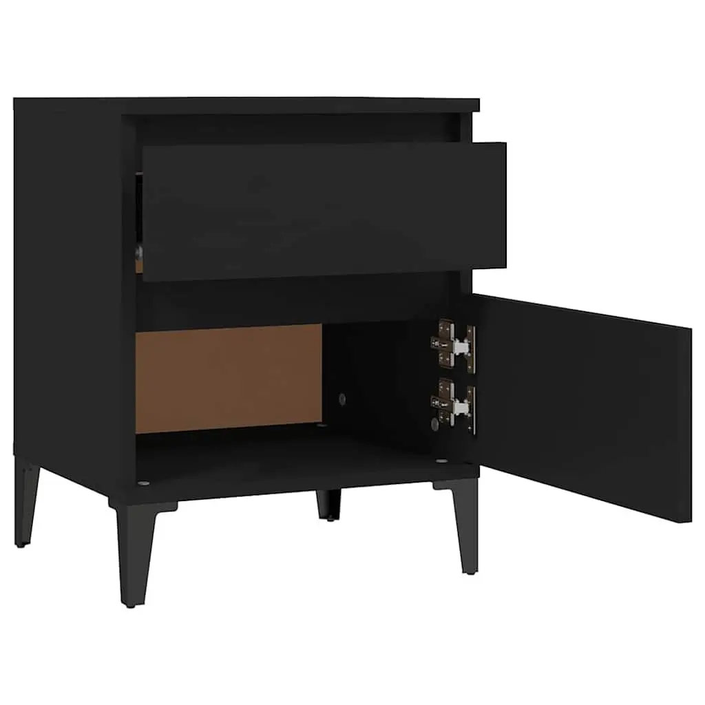 Bedside Cabinets 2 pcs Black Engineered Wood Storage Lockers Nightstands
