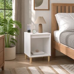 Compact White Nightstand for Improved Bedroom Space with Storage 40x35x50cm