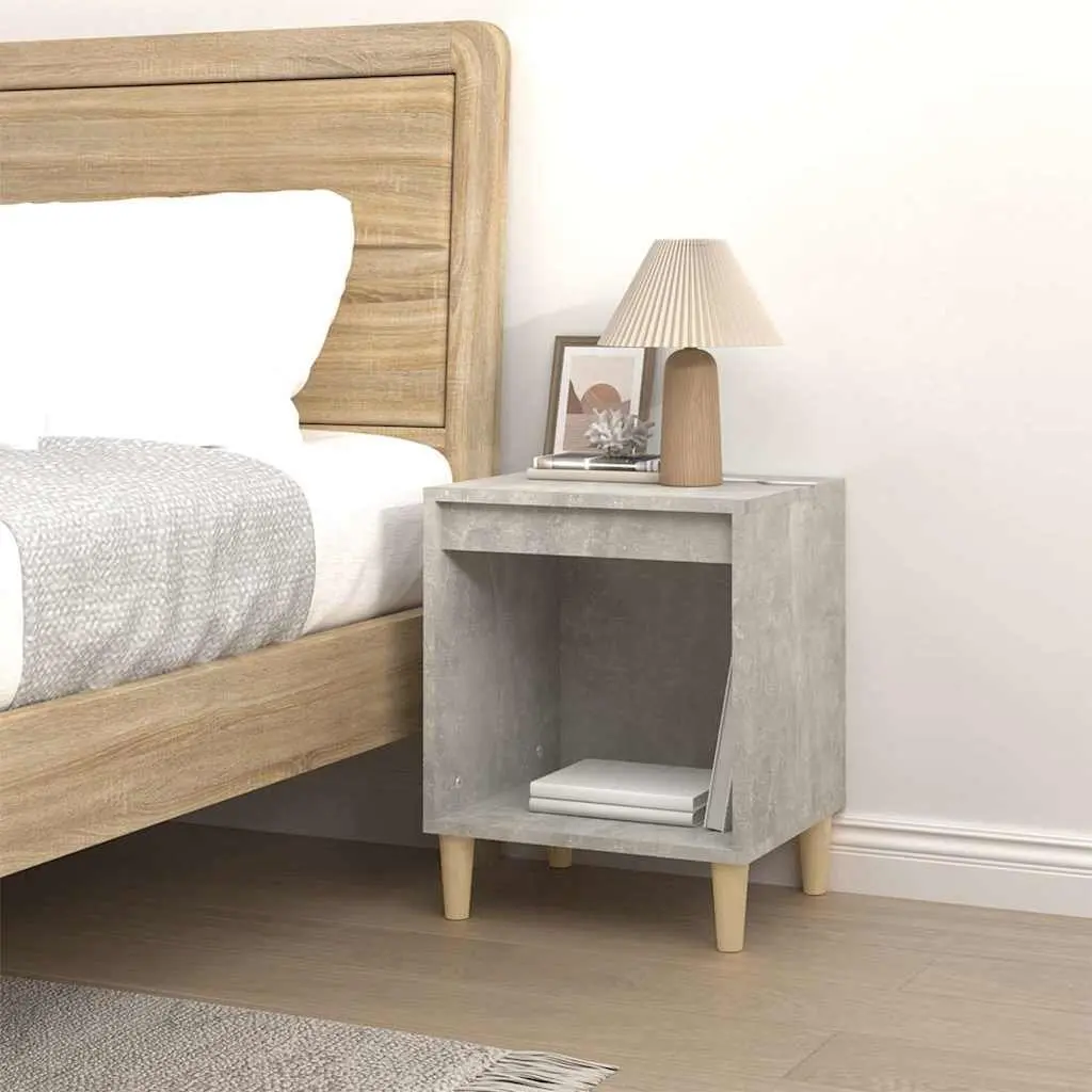 Bedside Table Grey Engineered Wood Storage Nightstand for Bedroom