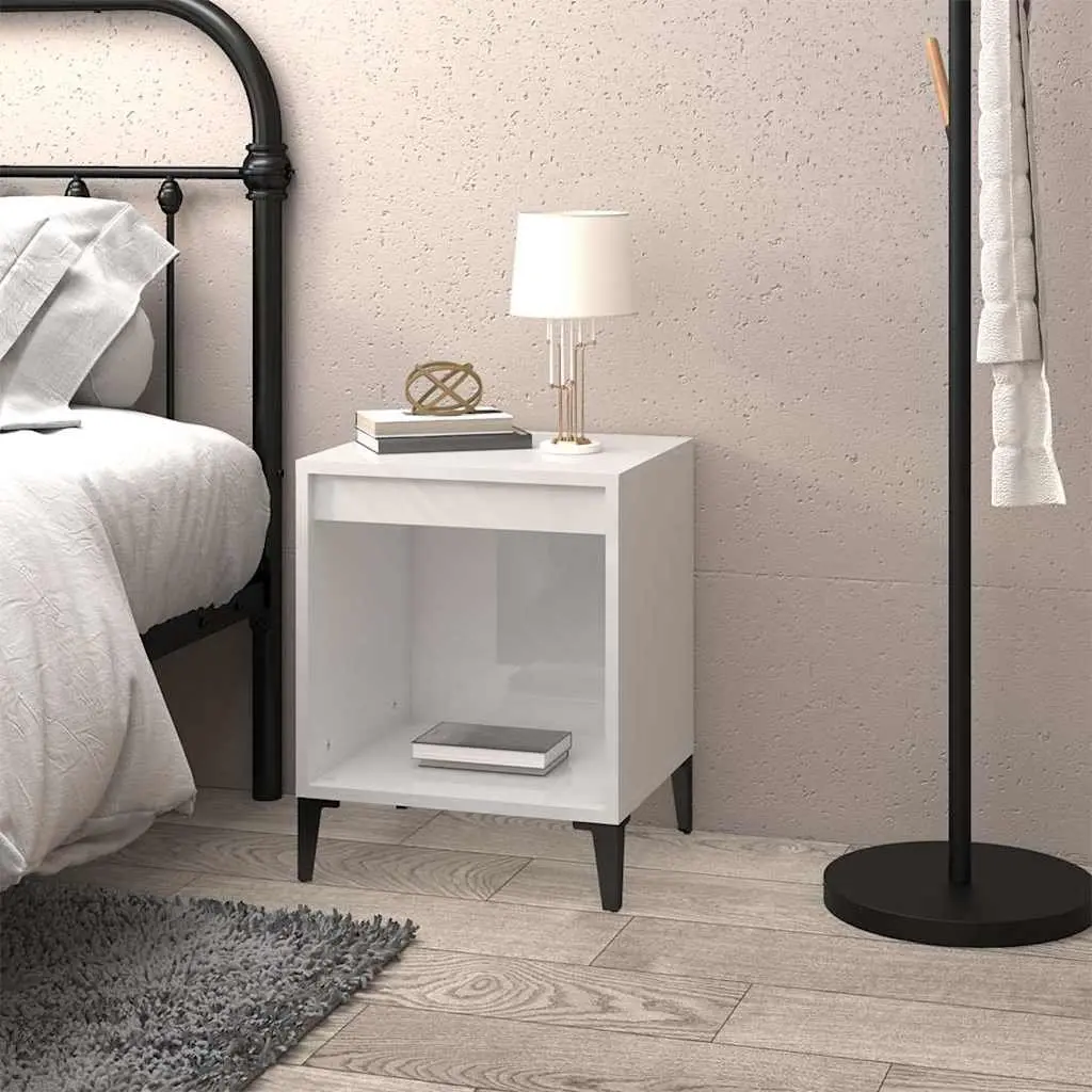 Bedside Cabinet High Gloss White Storage Table Engineered Wood