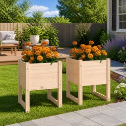 Wooden Planters 2 pcs 40x40x52.5 cm Garden Flower Pots Raised Bed Decor Brown