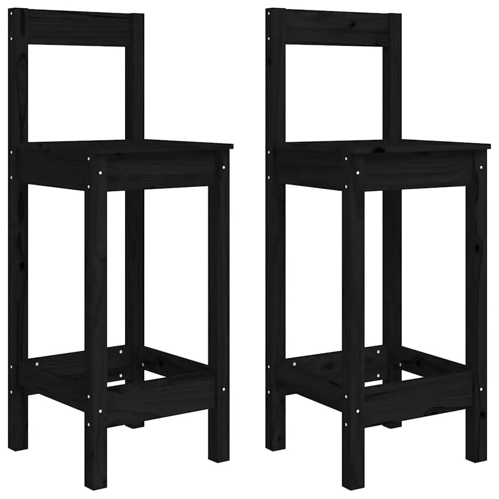 Bar Stools 2 pcs Black Solid Wood Pine Backless Kitchen Dining Chairs