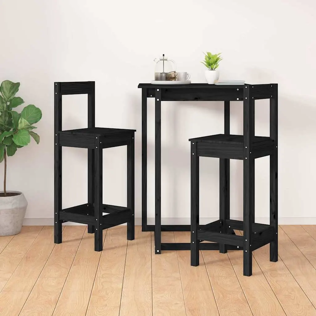 Bar Stools 2 pcs Black Solid Wood Pine Backless Kitchen Dining Chairs