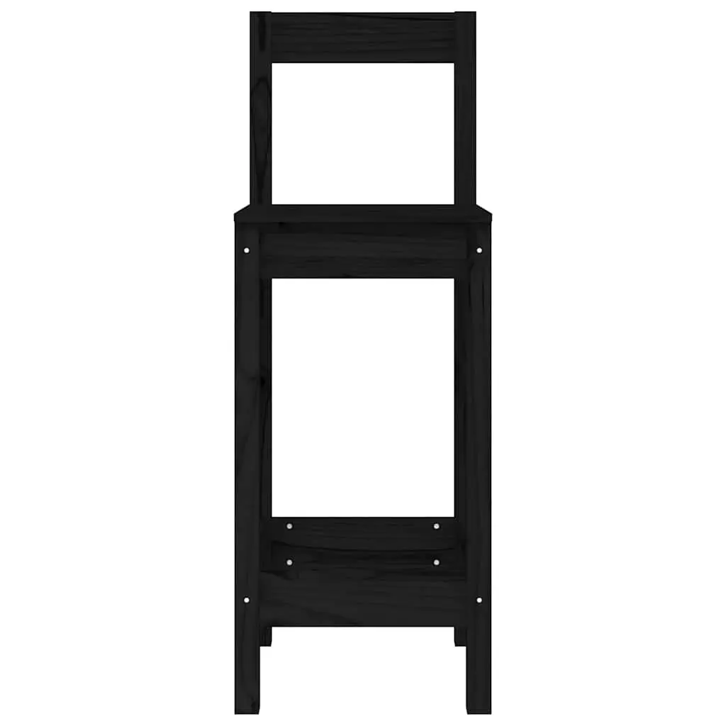 Bar Stools 2 pcs Black Solid Wood Pine Backless Kitchen Dining Chairs