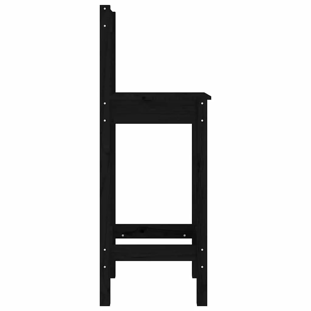 Bar Stools 2 pcs Black Solid Wood Pine Backless Kitchen Dining Chairs