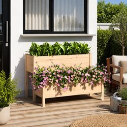 2-Tier Wooden Planter Raised Garden Bed Flower Box Pine Wood Patio Balcony
