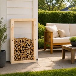 Firewood Rack Log Storage Holder Solid Pine Wood Natural 60x25x100cm Stand