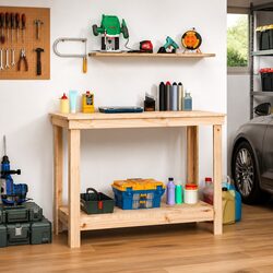 Work Bench Solid Pine Wood Storage Table Garage Workshop Tool Organiser