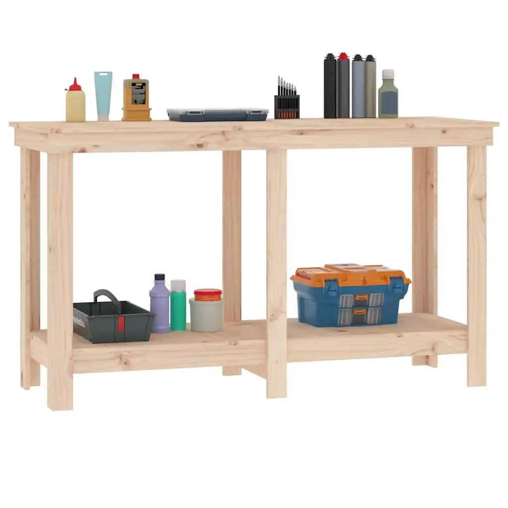 Solid Wood Work Bench 140x50x80 cm Sturdy Pine Construction with Shelves for Garage Storage