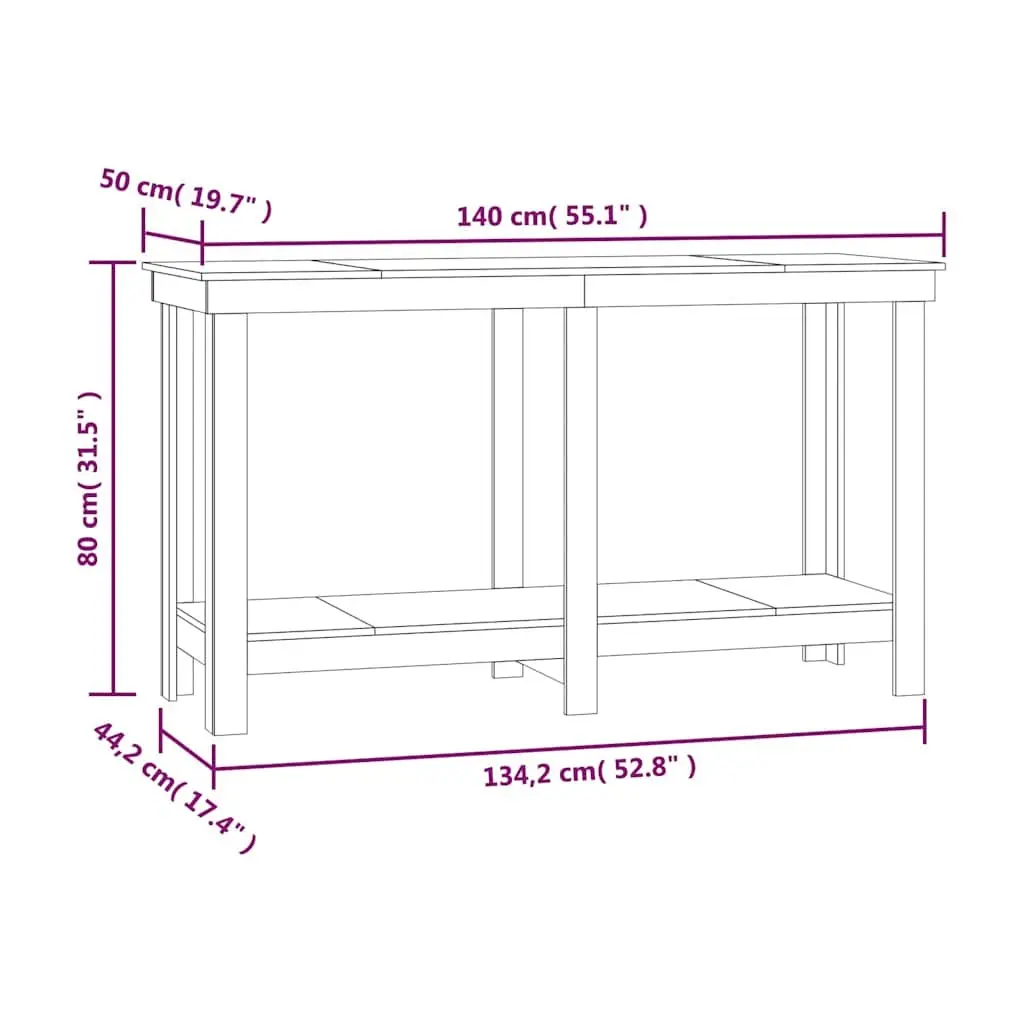 Solid Wood Work Bench 140x50x80 cm Sturdy Pine Construction with Shelves for Garage Storage