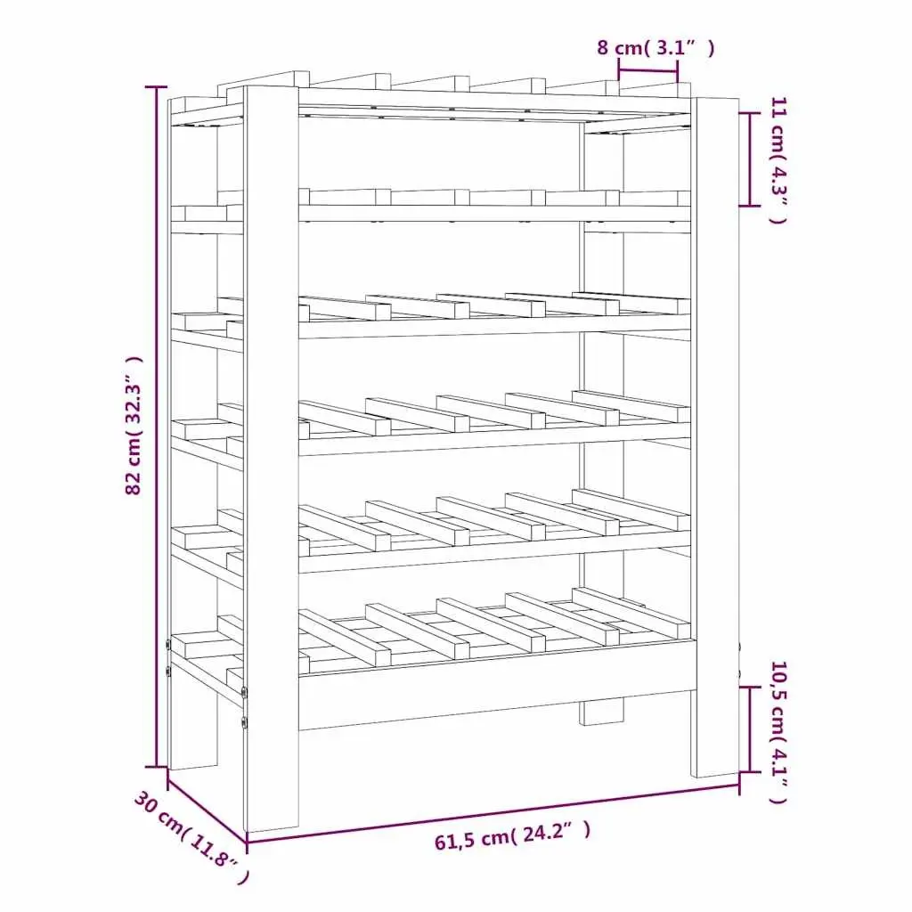 Wine Rack Storage Cabinet 61.5x30x82 cm Solid Pine Wood Brown Display Holder