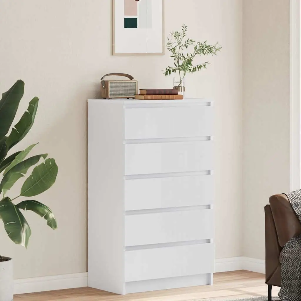 Storage Chest Drawer Cabinet 5 Drawers Engineered Wood White 60x36x103cm