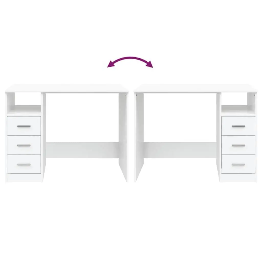 Office Desk 102x50x76cm White Engineered Wood 3 Drawers Storage