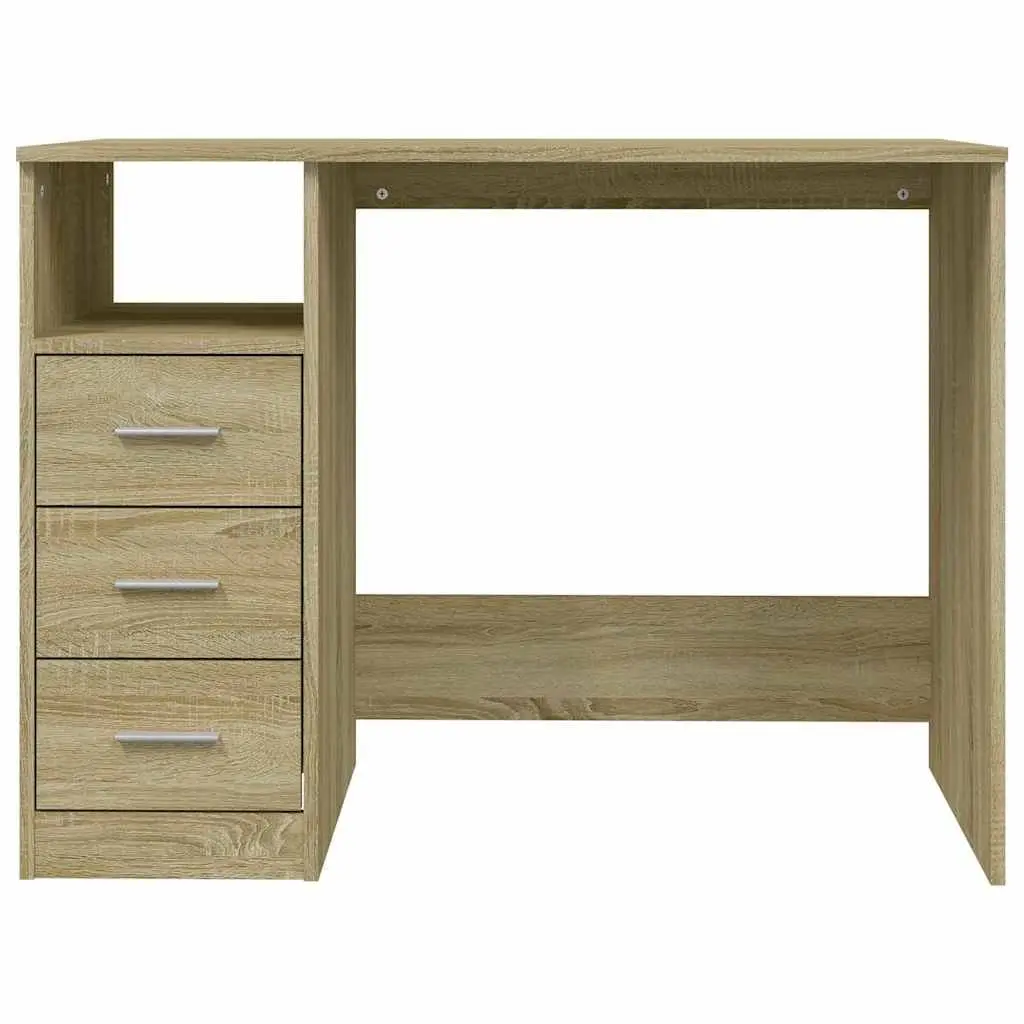 Office Desk Brown Engineered Wood 3 Drawers Study Computer Workstation