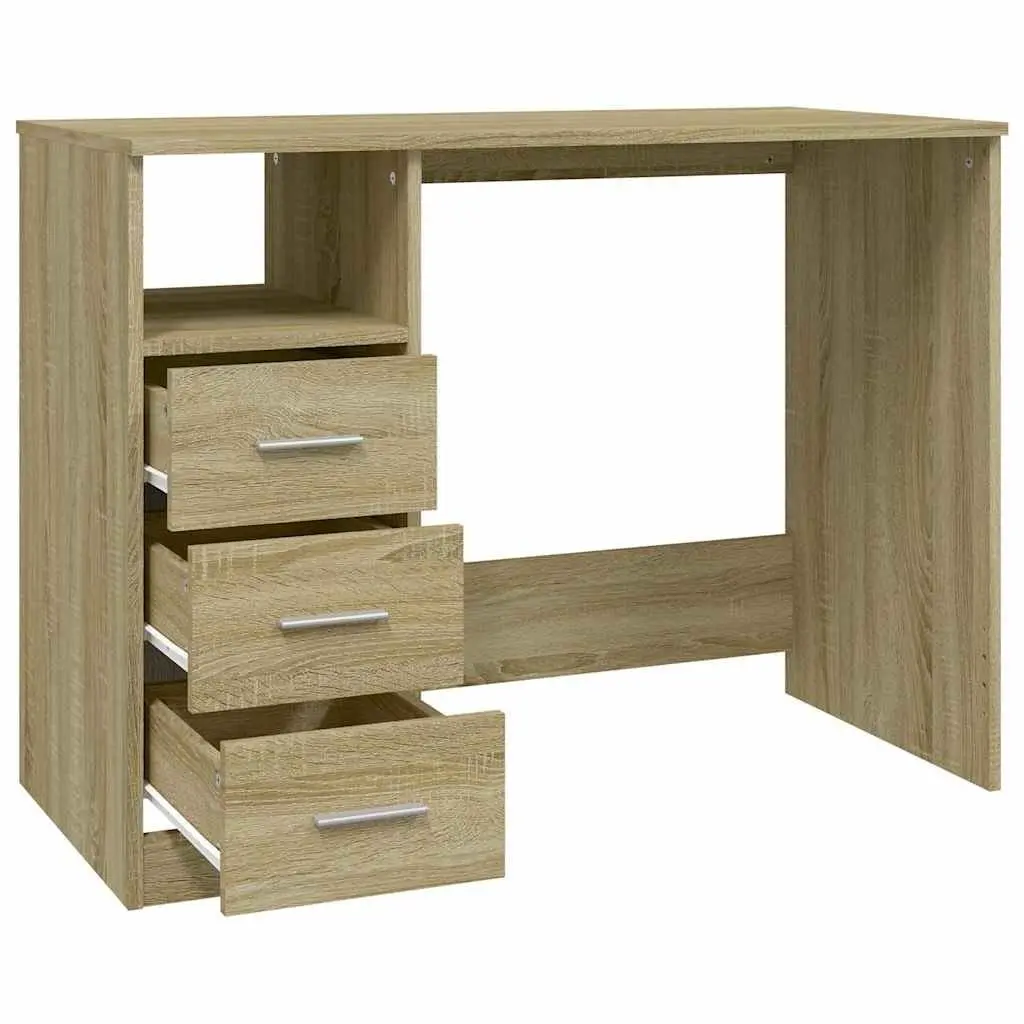 Office Desk Brown Engineered Wood 3 Drawers Study Computer Workstation