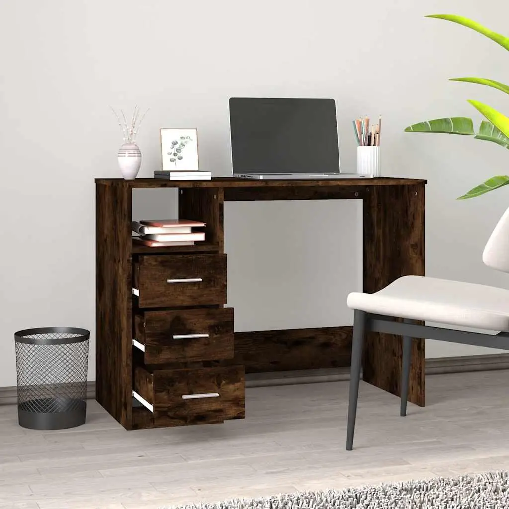 Office Desk 102 x 50 x 76 cm 3 Drawers Open Compartment Brown Engineered Wood Study Table