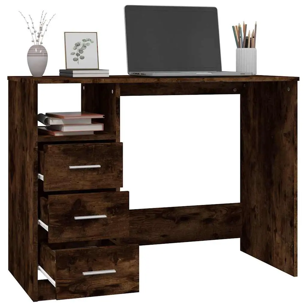 Office Desk 102 x 50 x 76 cm 3 Drawers Open Compartment Brown Engineered Wood Study Table