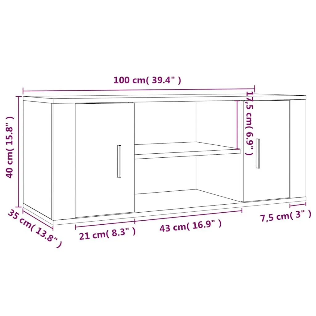 TV Cabinet White 100x35x40 cm Storage Unit with 4 Compartments and Doors