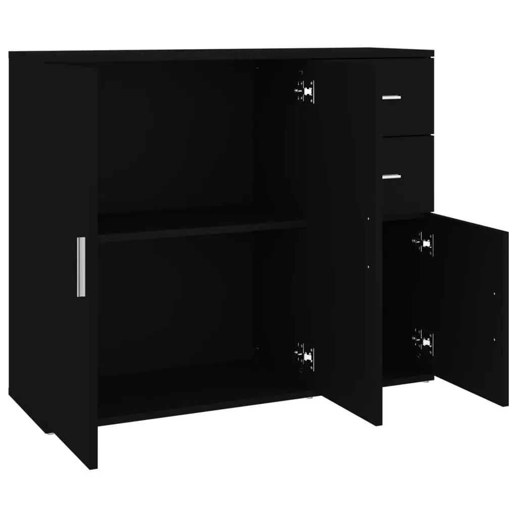 Black Sideboard Cabinet Engineered Wood 91x29.5x75cm Storage Furniture Display