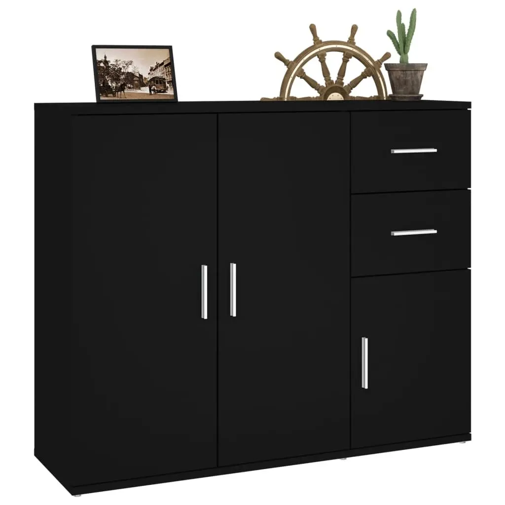 Black Sideboard Cabinet Engineered Wood 91x29.5x75cm Storage Furniture Display