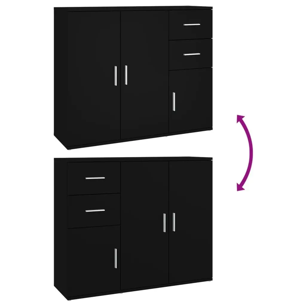 Black Sideboard Cabinet Engineered Wood 91x29.5x75cm Storage Furniture Display
