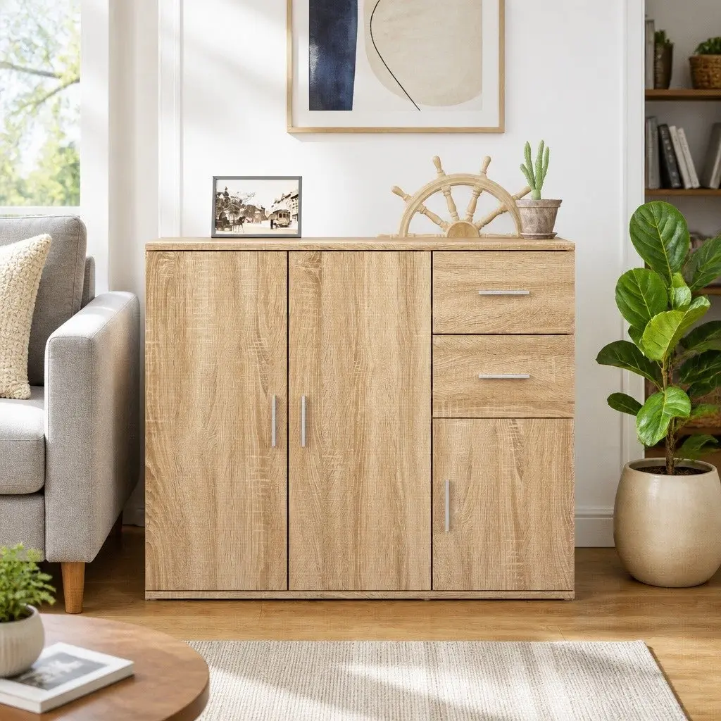 Sideboard 91x29.5x75cm Engineered Wood Brown Storage Buffet Cupboard