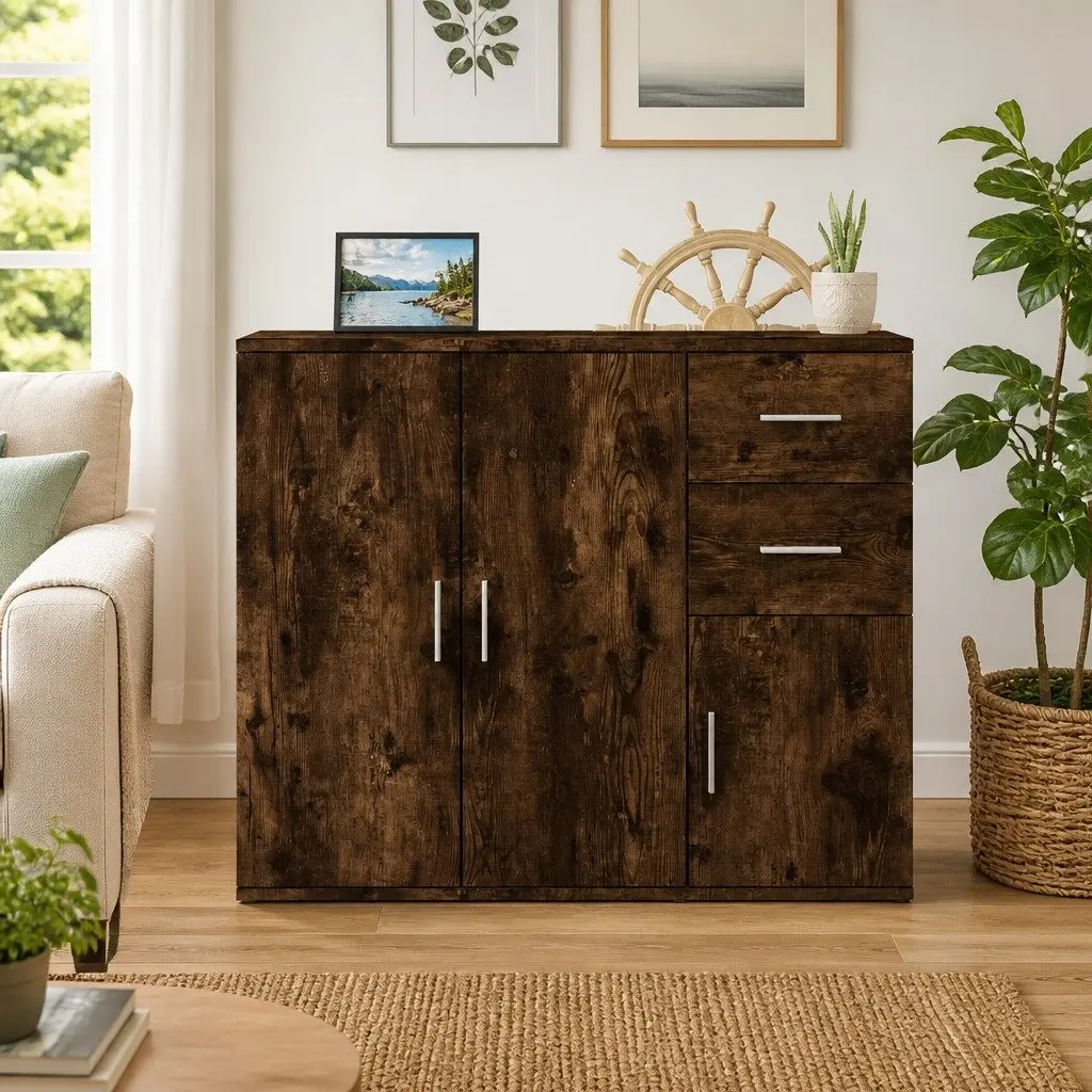 Sideboard Storage Cabinet 91x29.5x75cm Brown Engineered Wood Buffet