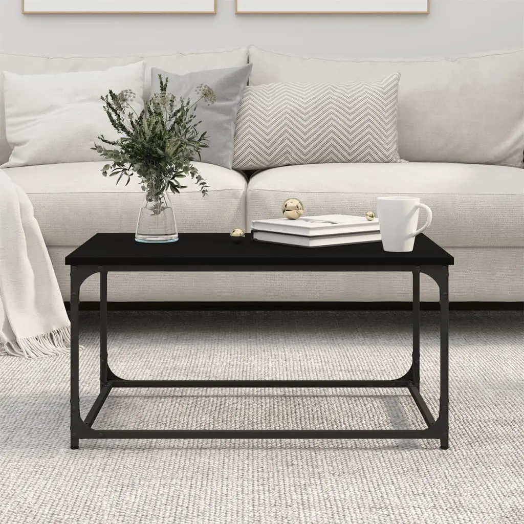 Coffee Table 80cm Black Engineered Wood Iron Frame Living Room Accent Furniture