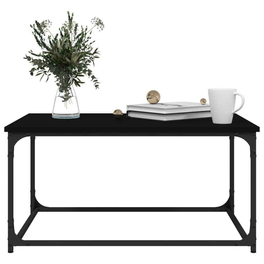Coffee Table 80cm Black Engineered Wood Iron Frame Living Room Accent Furniture