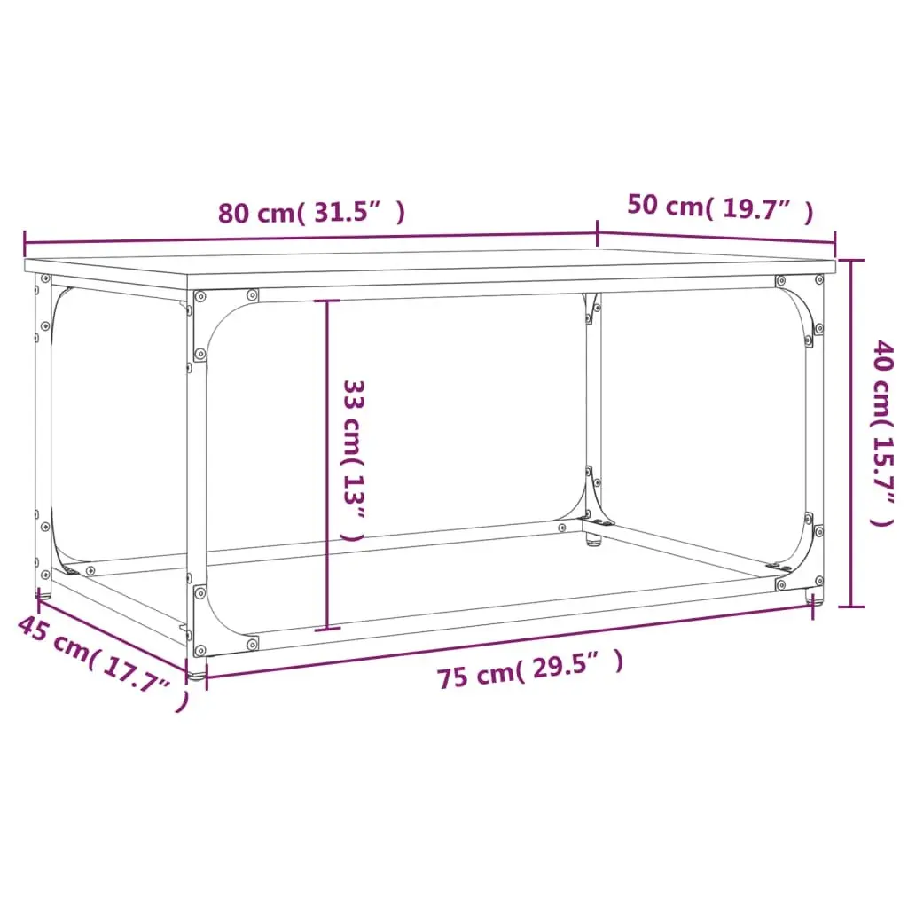 Coffee Table 80cm Black Engineered Wood Iron Frame Living Room Accent Furniture